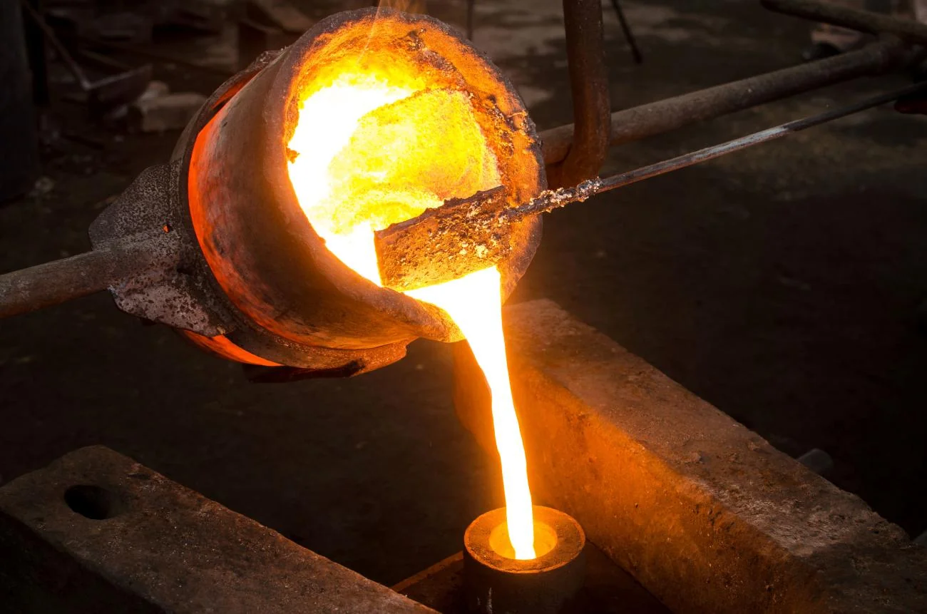 Molten hot metal being poured